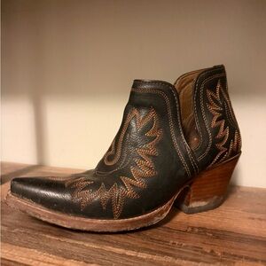 Ariat Black Leather Ankle Western Boot with Brown Embroidery
